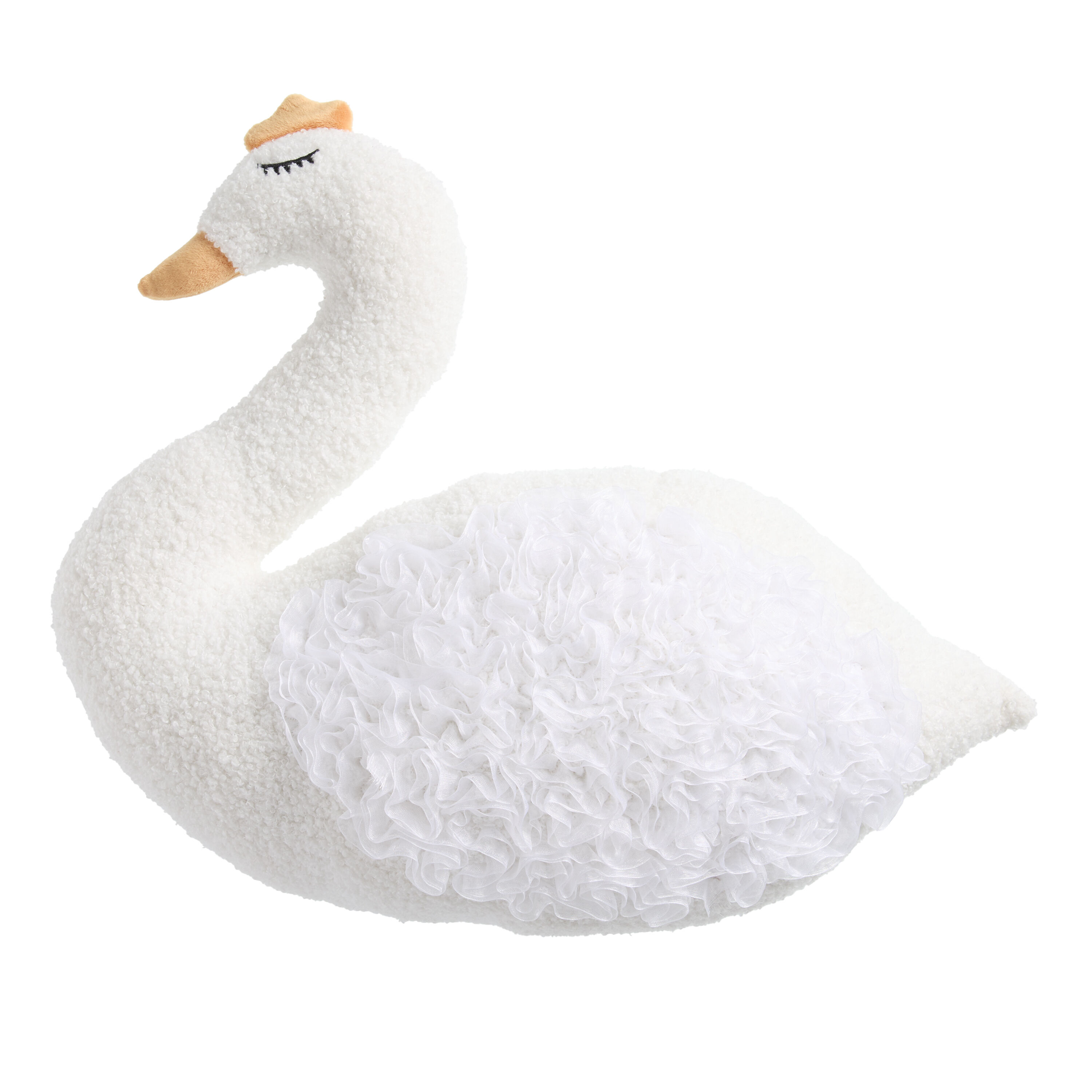 White Faux Fur Swan Shaped Throw Pillow