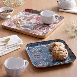 Square Metal Floral Hand Painted Serving Tray Collection