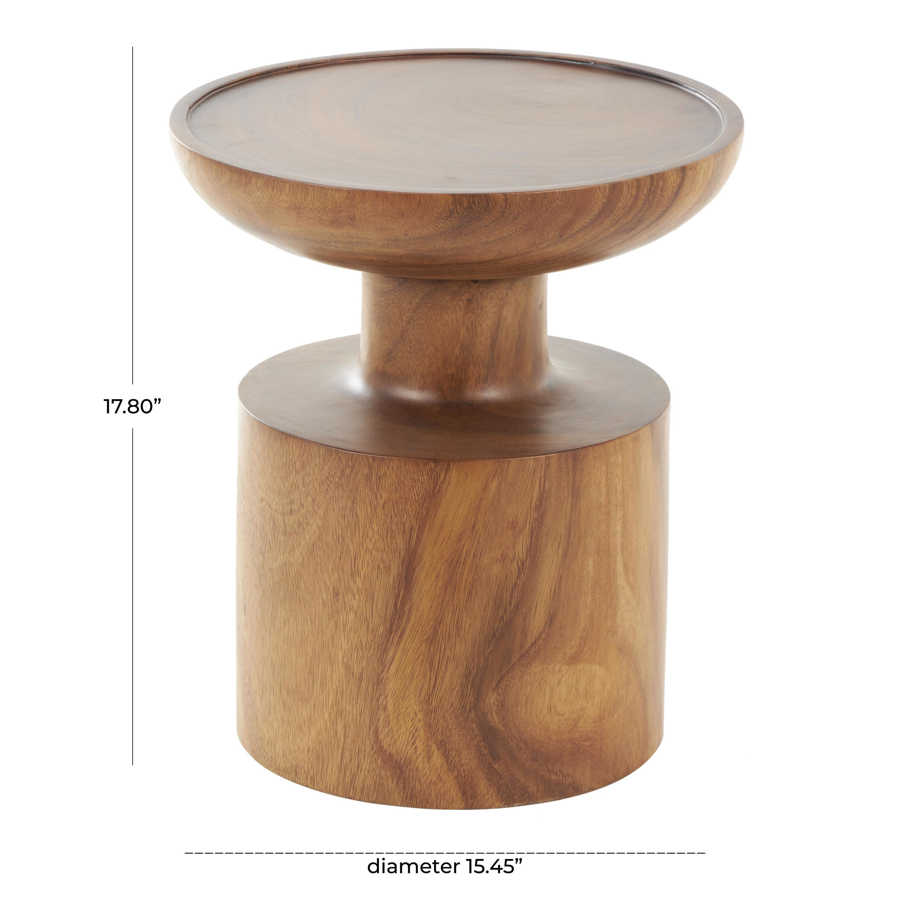 Cloudfort Round Natural Carved Wood Tray Top Side Table image number 4