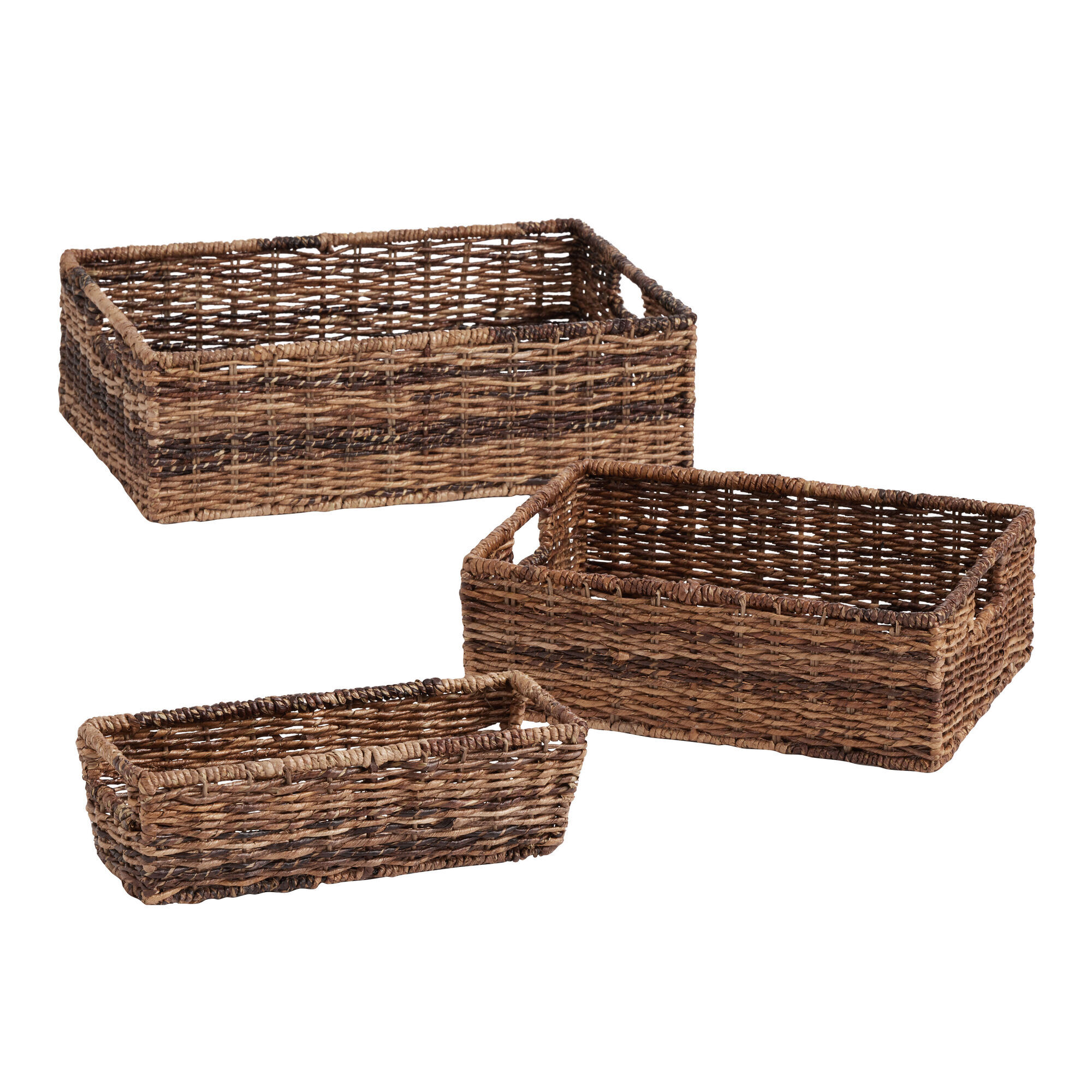 Dark brown store wicker storage baskets