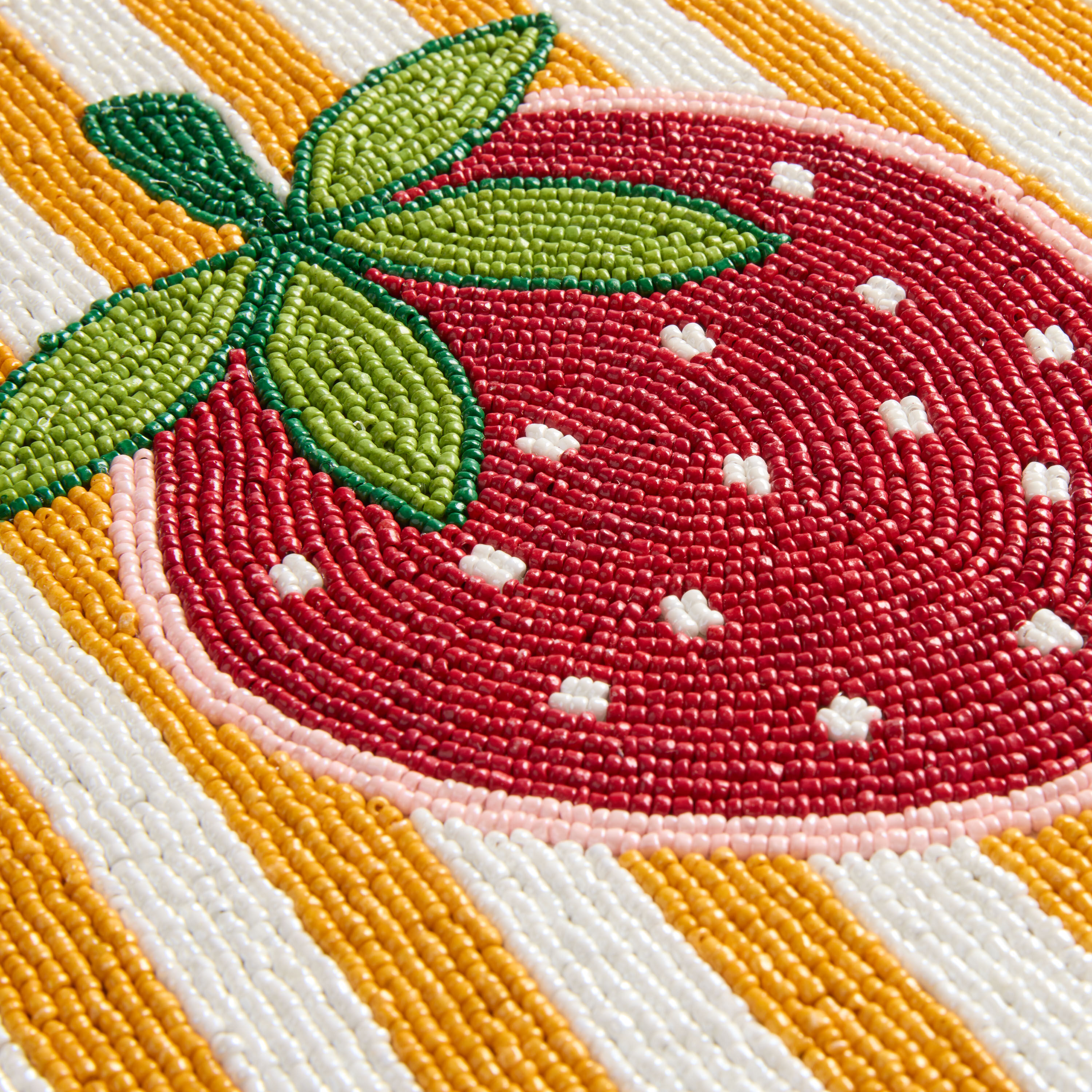 Round Red Strawberry and Orange Stripe Beaded Placemat image number 2
