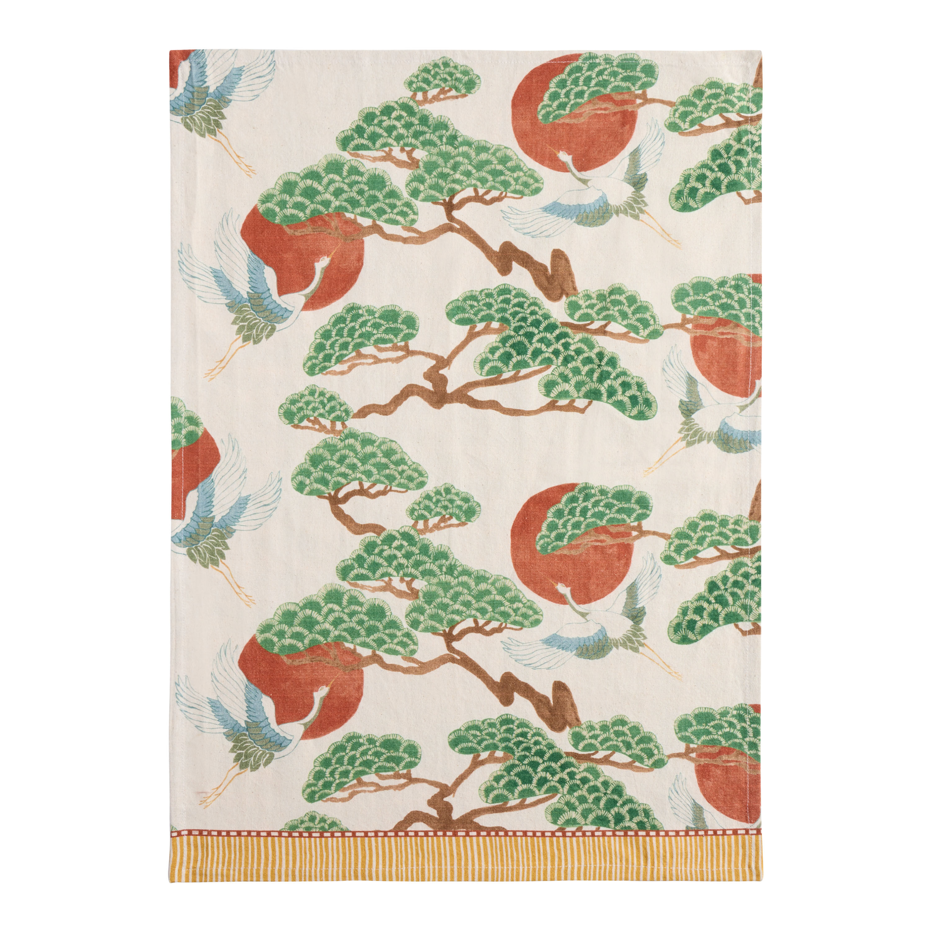 Green and Orange Bonsai and Crane Kitchen Towel image number 0