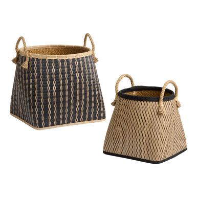 Jett Black and Natural Seagrass Patterned Basket Jett Black and Natural Seagrass Patterned Basket