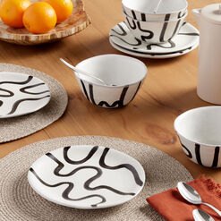 Black And White Squiggle Hand Painted Dinnerware Collection