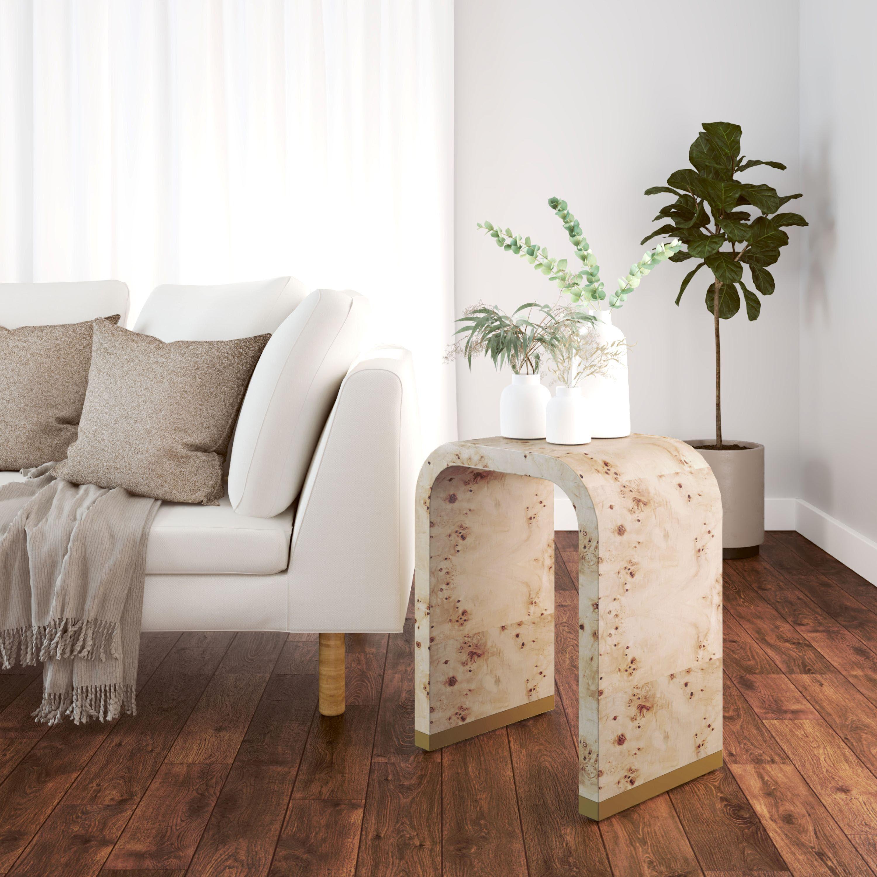 Kandrian Natural Burl and Brass Waterfall End Table image number 1