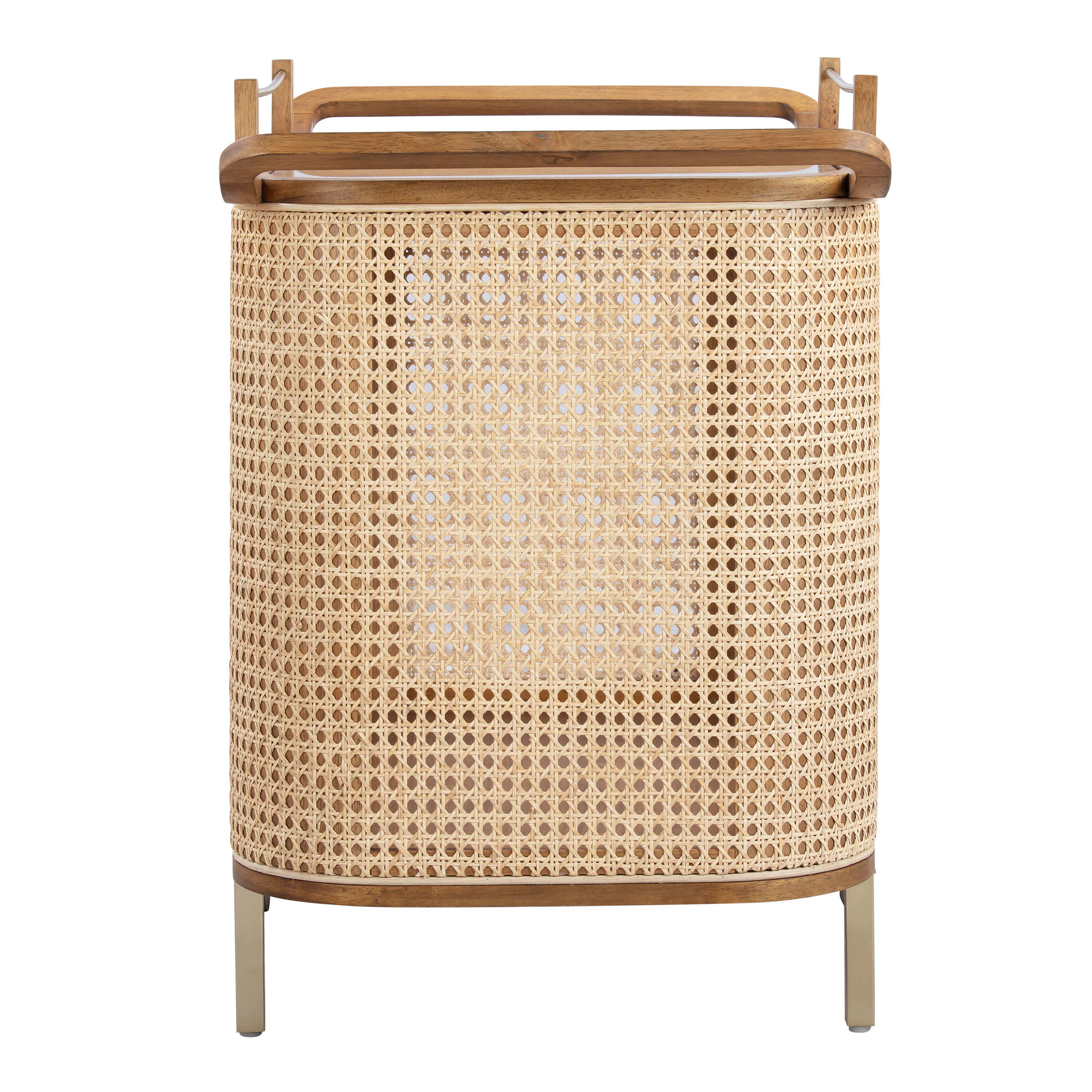 Cefalu Natural Wood and Rattan Glass Top 2 Tier Bar Cart image number 3