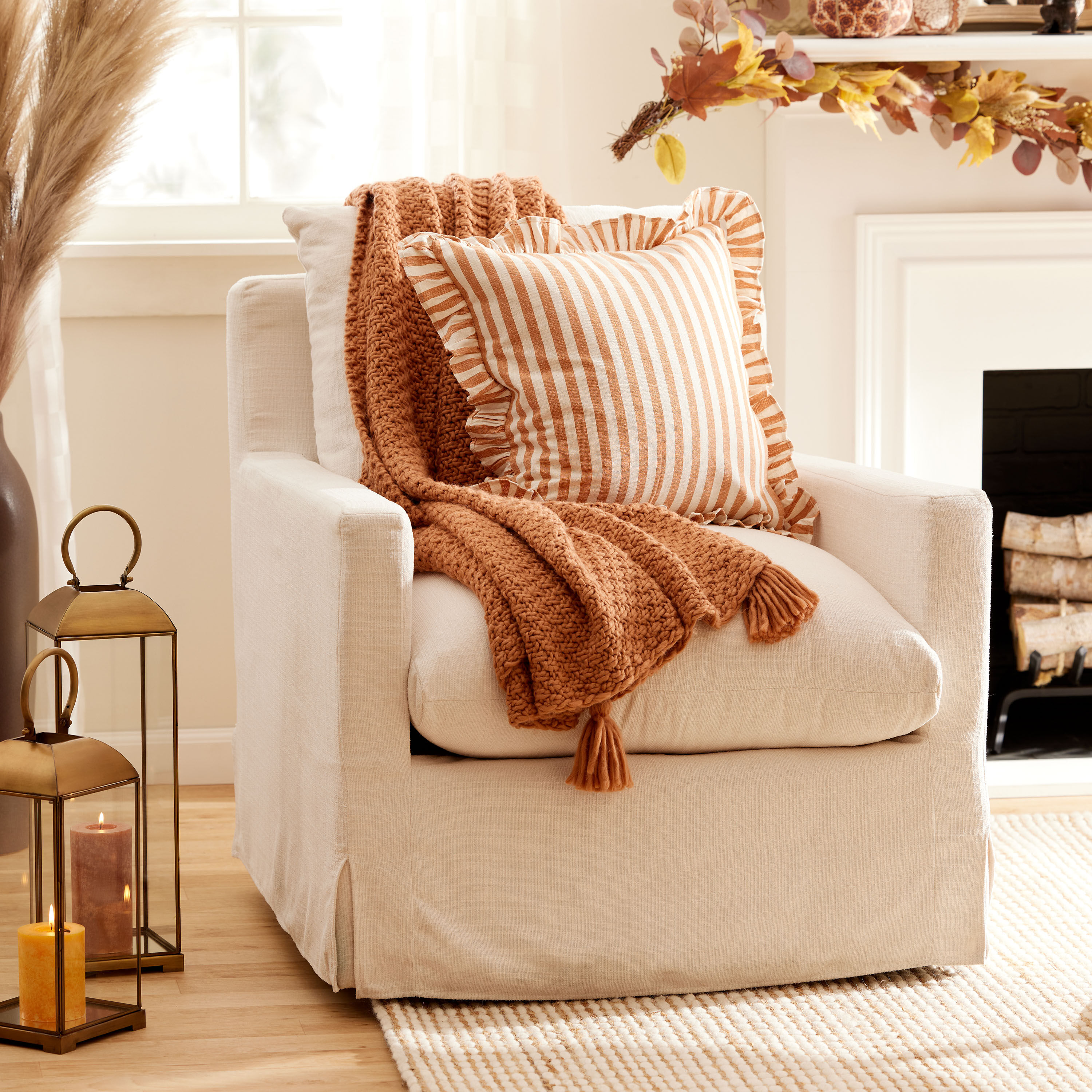 Striped top couch pillows