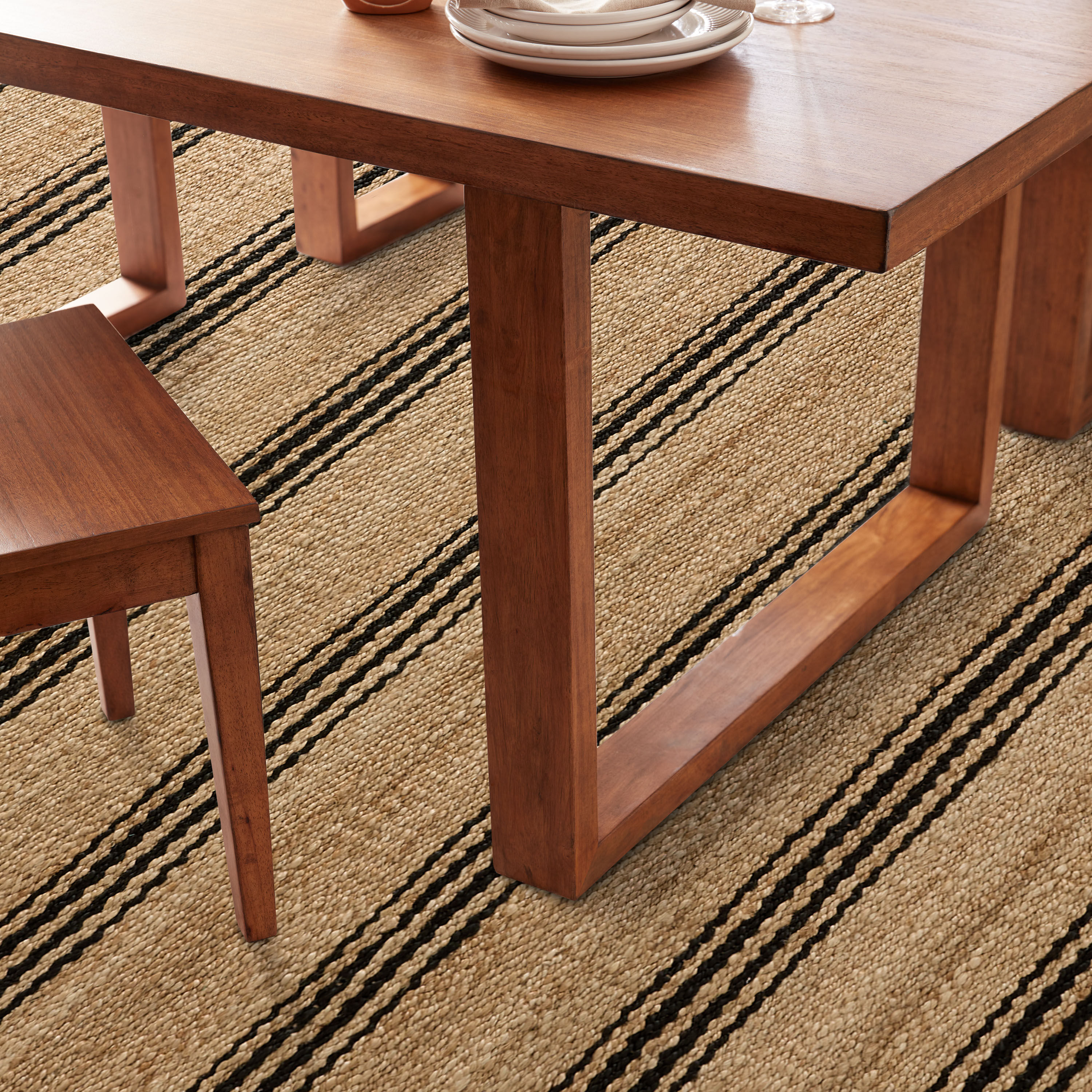 Black and Natural Provence Stripe Handwoven Jute Area Rug image number 1