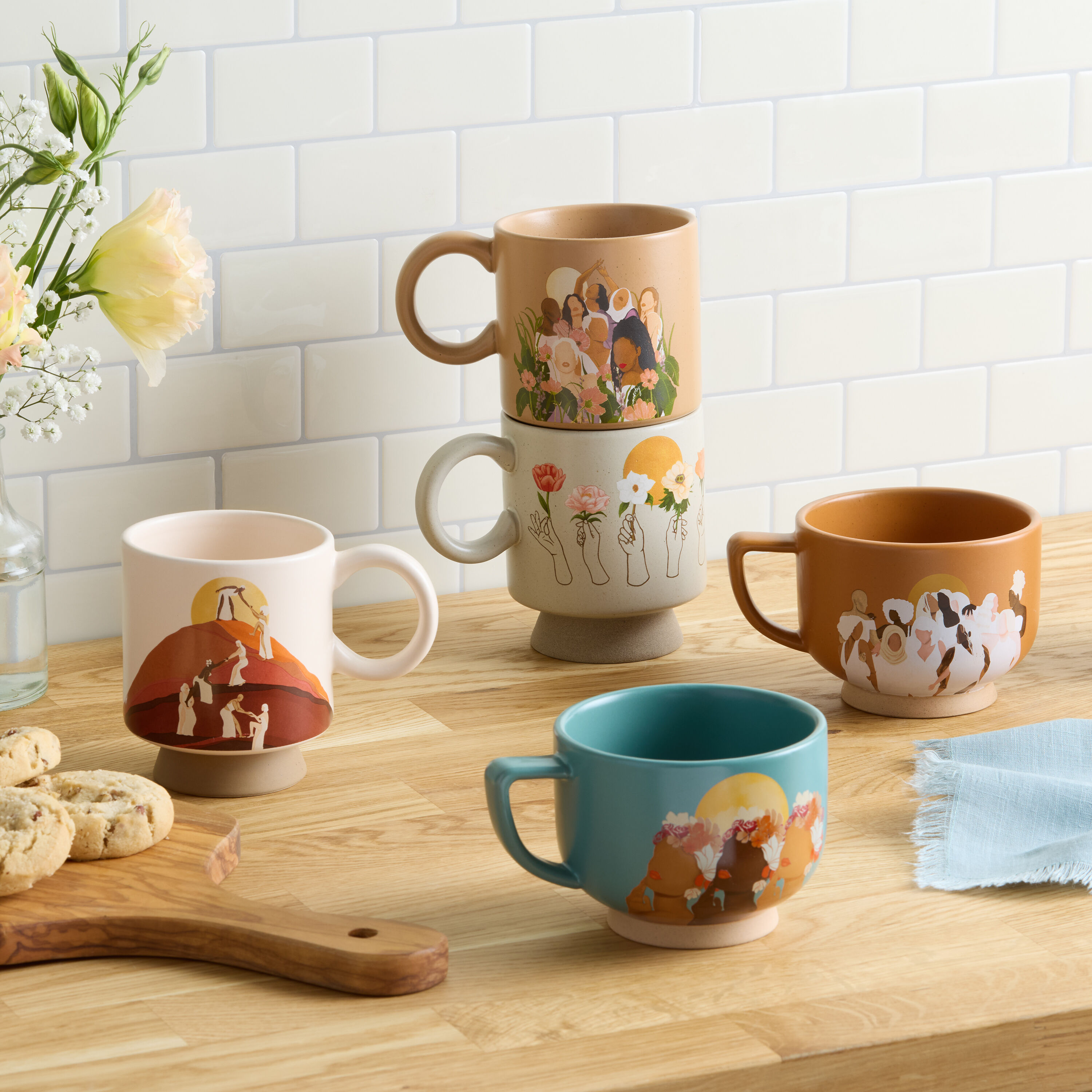 Kolor Me Koby Teal Flower Crown Women Ceramic Mug image number 1