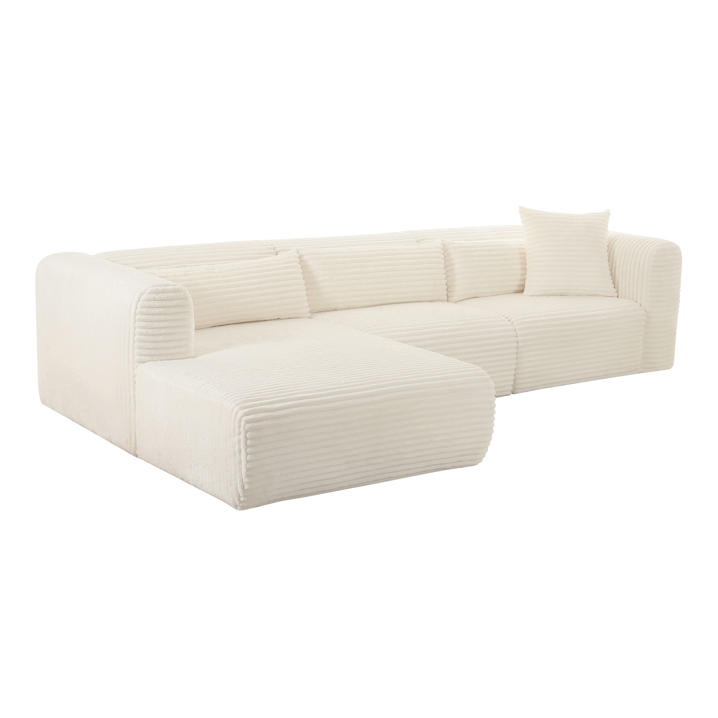 Amos Cream Corduroy 3 Piece Modular Left Sectional Sofa