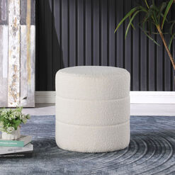 Rose Round Cream Boucle Channel Tufted Upholstered Stool