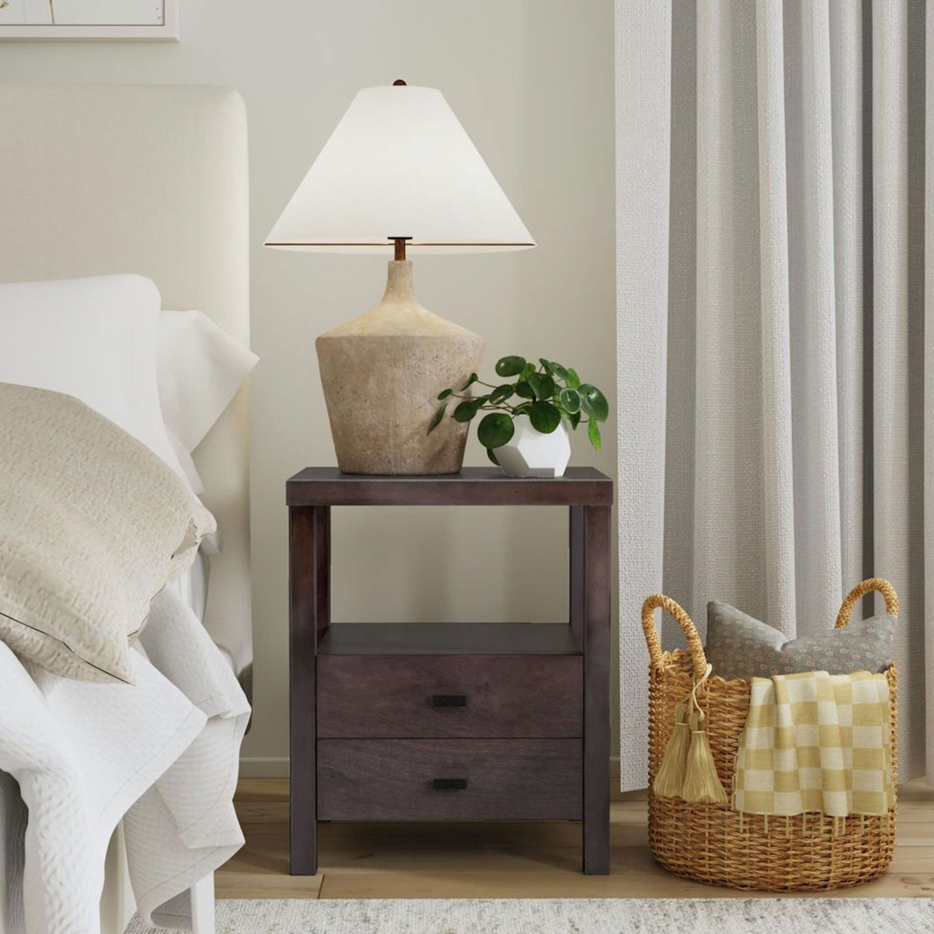 Basuel Monochromatic Wood Nightstand with Drawers image number 1