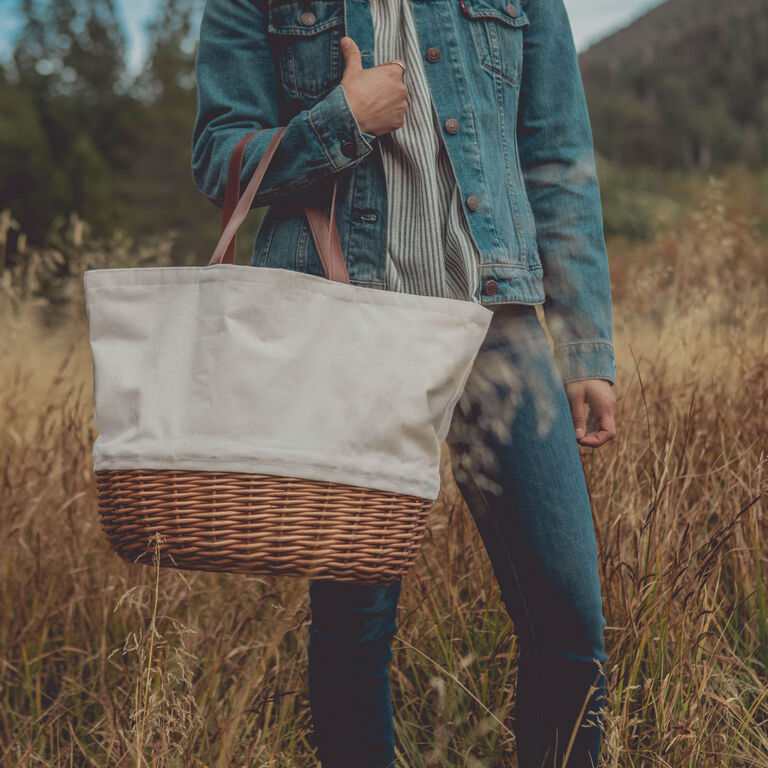 Picnic Time Promenade Beige Canvas and Willow Picnic Basket image number 6