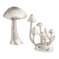 Silver Metal Mushroom Sculpture Decor