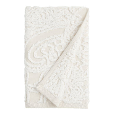 Anastasia Ivory And White Sculpted Paisley Hand Towel Anastasia Ivory And White Sculpted Paisley Hand Towel