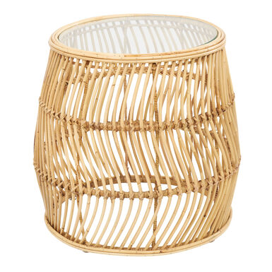 Delvi Round Open Weave Rattan and Glass Top Geo Side Table Delvi Round Open Weave Rattan and Glass Top Geo Side Table