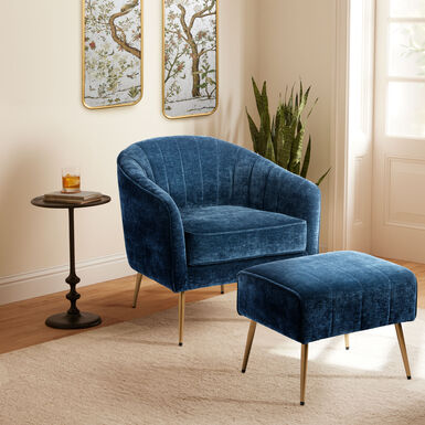 Orella Blue Crushed Velvet Tufted Chair and Ottoman Set Orella Blue Crushed Velvet Tufted Chair and Ottoman Set