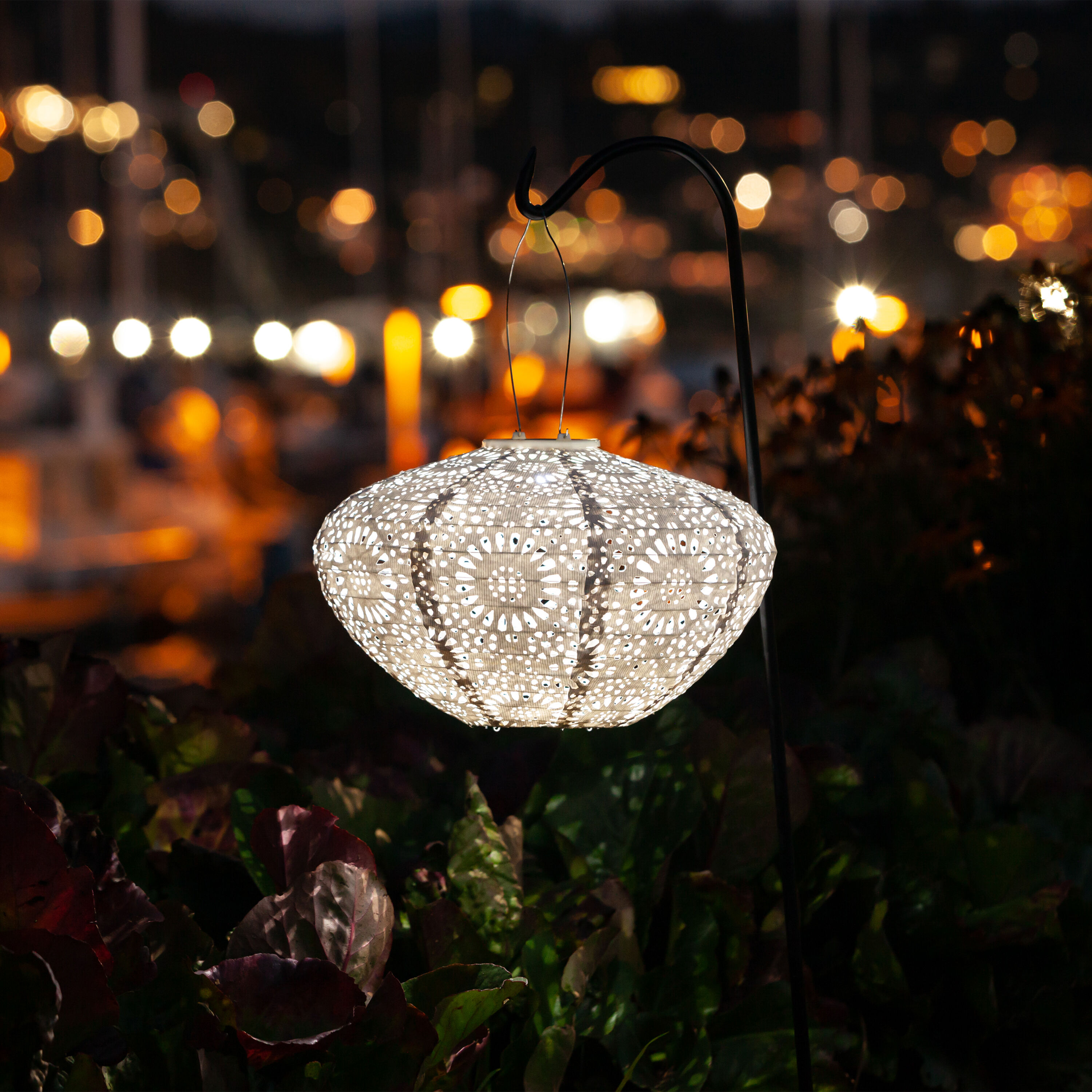 Porcelain White Chantilly Lace Fabric Solar LED Lantern by World Market
