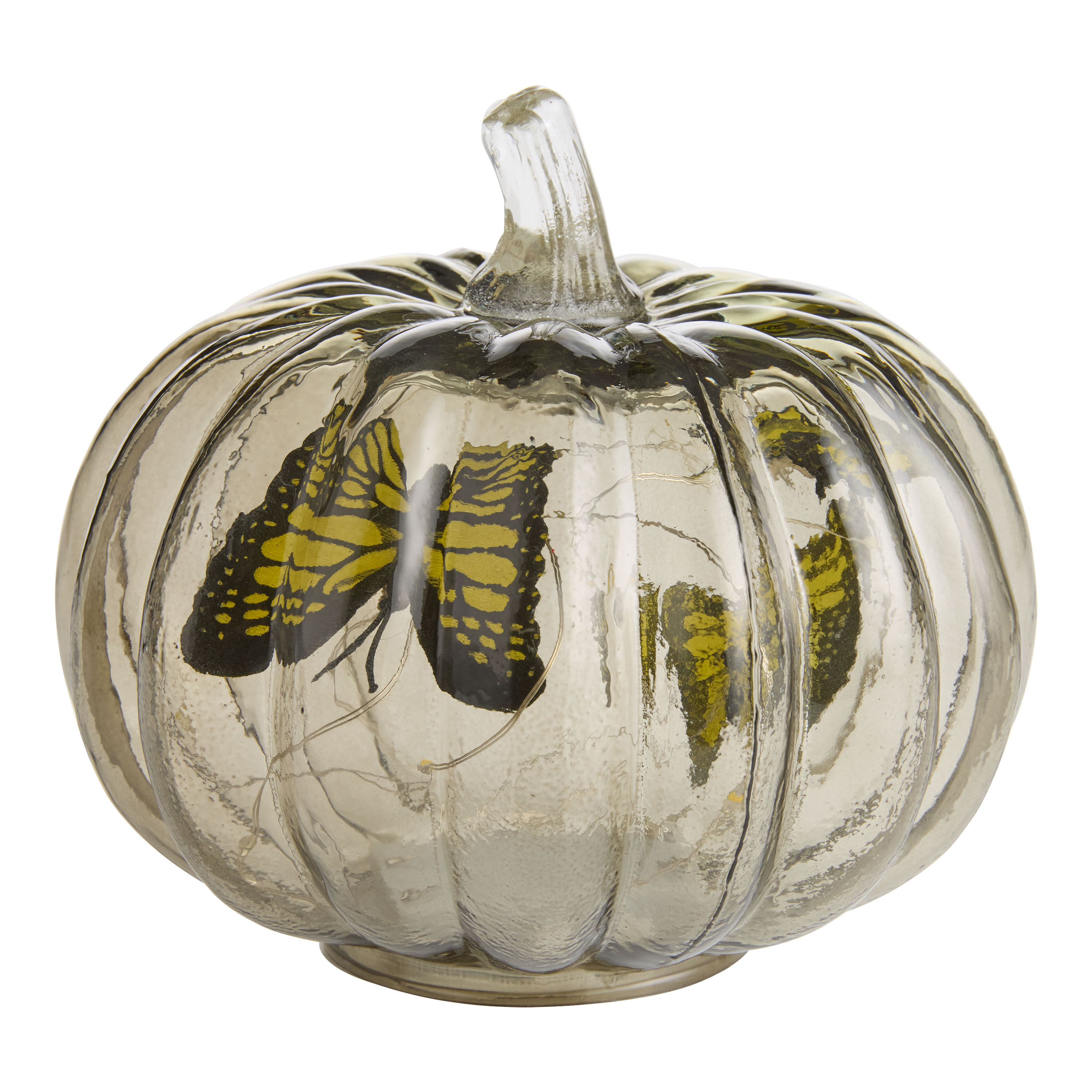 Smoky Glass Pumpkin with Butterflies LED Light Up Decor image number 2