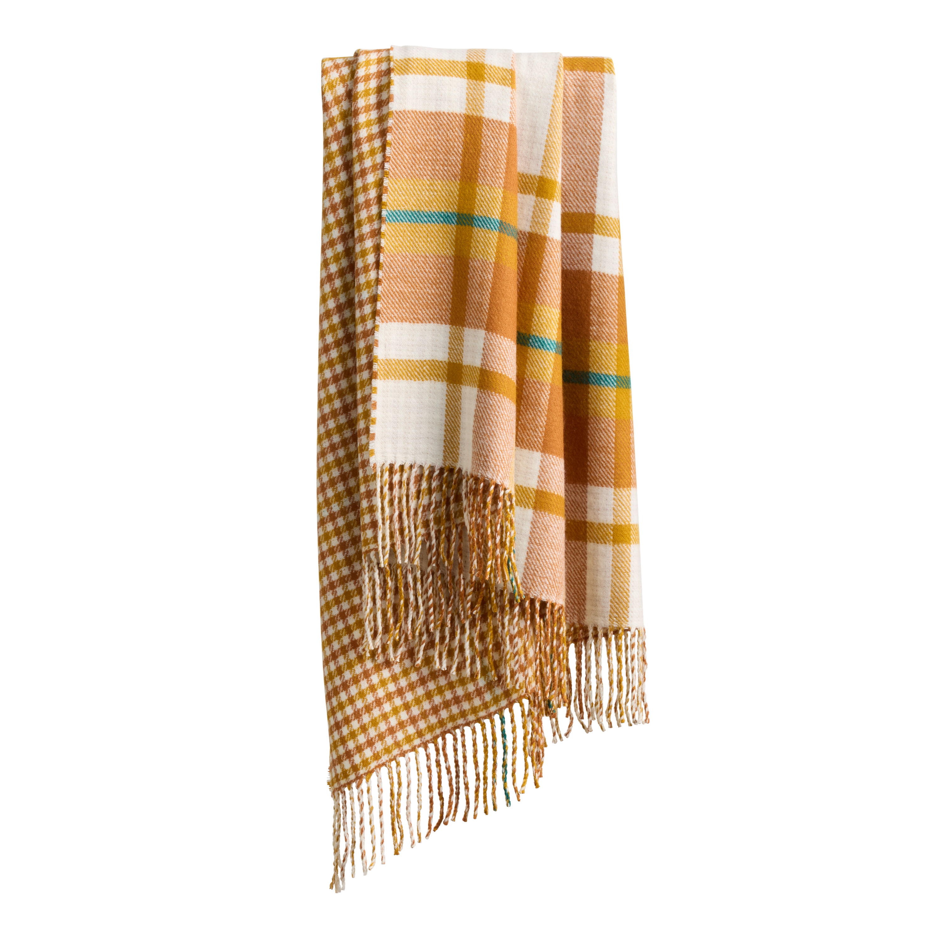Amber and Burnt Orange Fall Plaid Reversible Throw Blanket image number 0