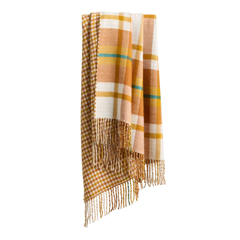 Amber and Burnt Orange Fall Plaid Reversible Throw Blanket image number 1