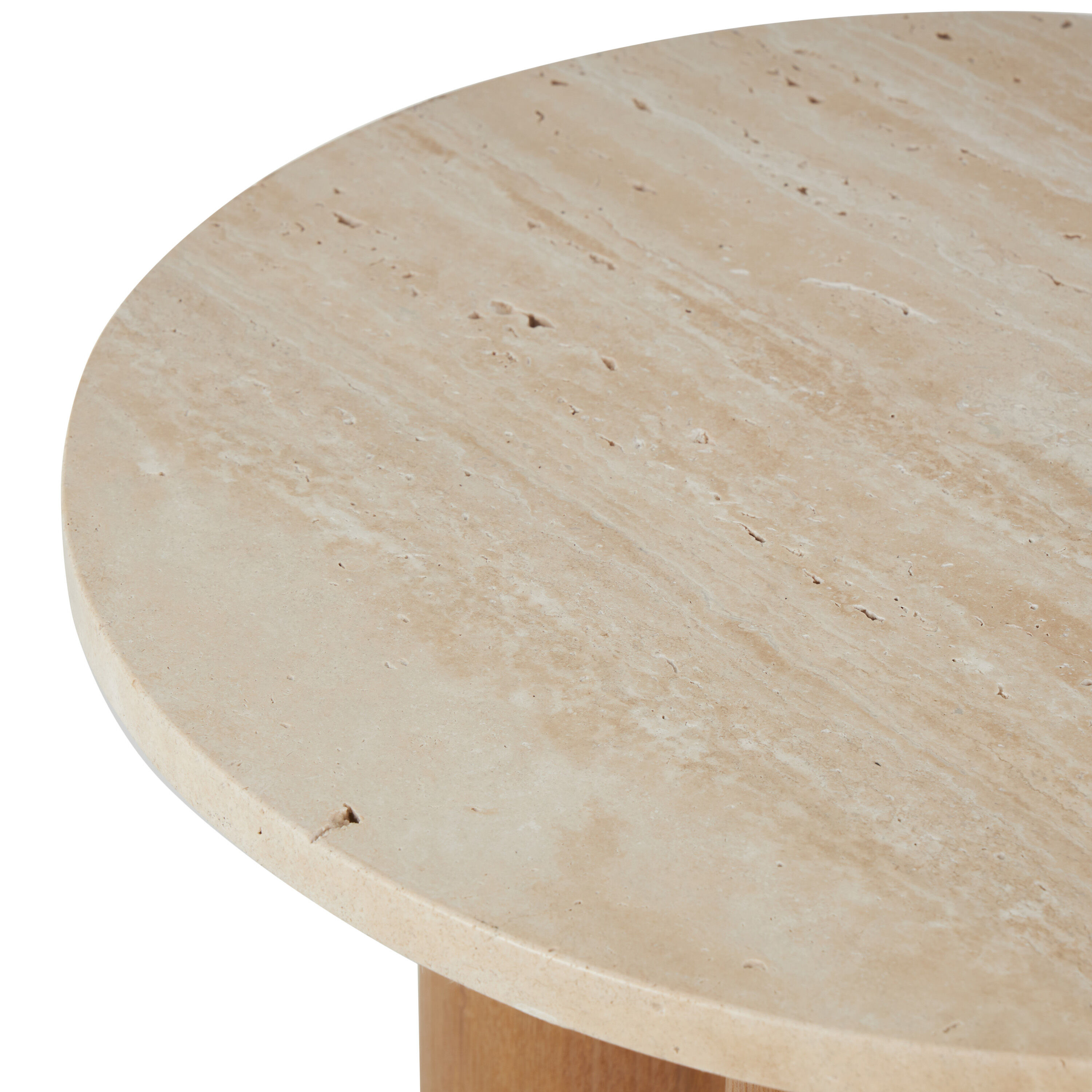 Vesper Round Beige Travertine and Wood End Table image number 3