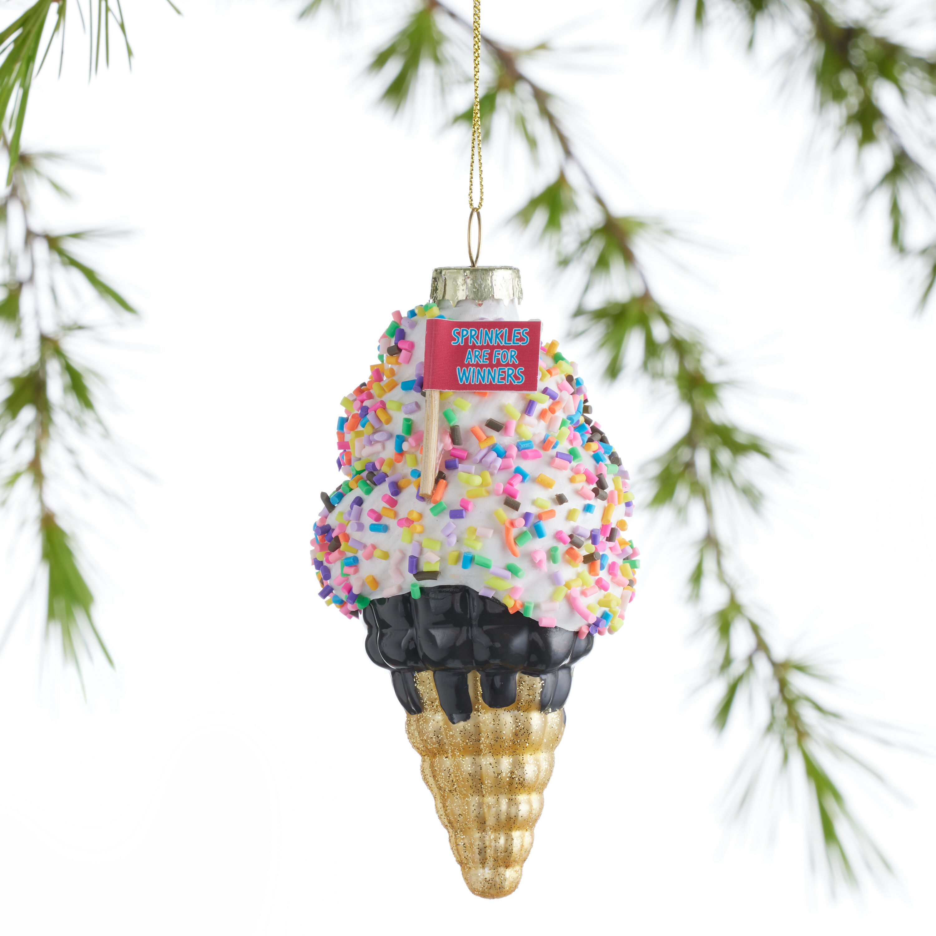 Glass Ice Cream Cone With Sprinkles Ornament image number 0