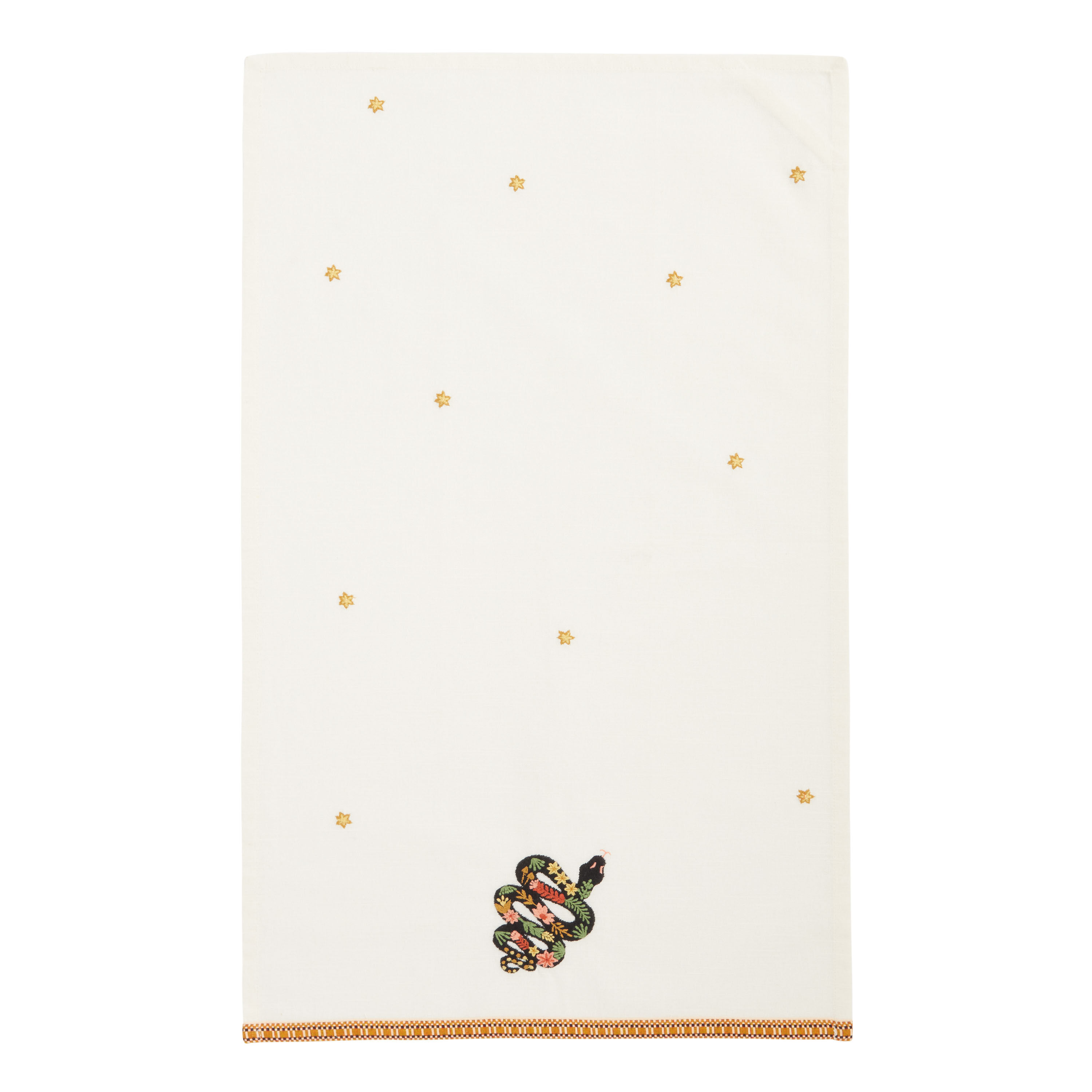 Ivory And Black Embroidered Snake Kitchen Towel image number 1