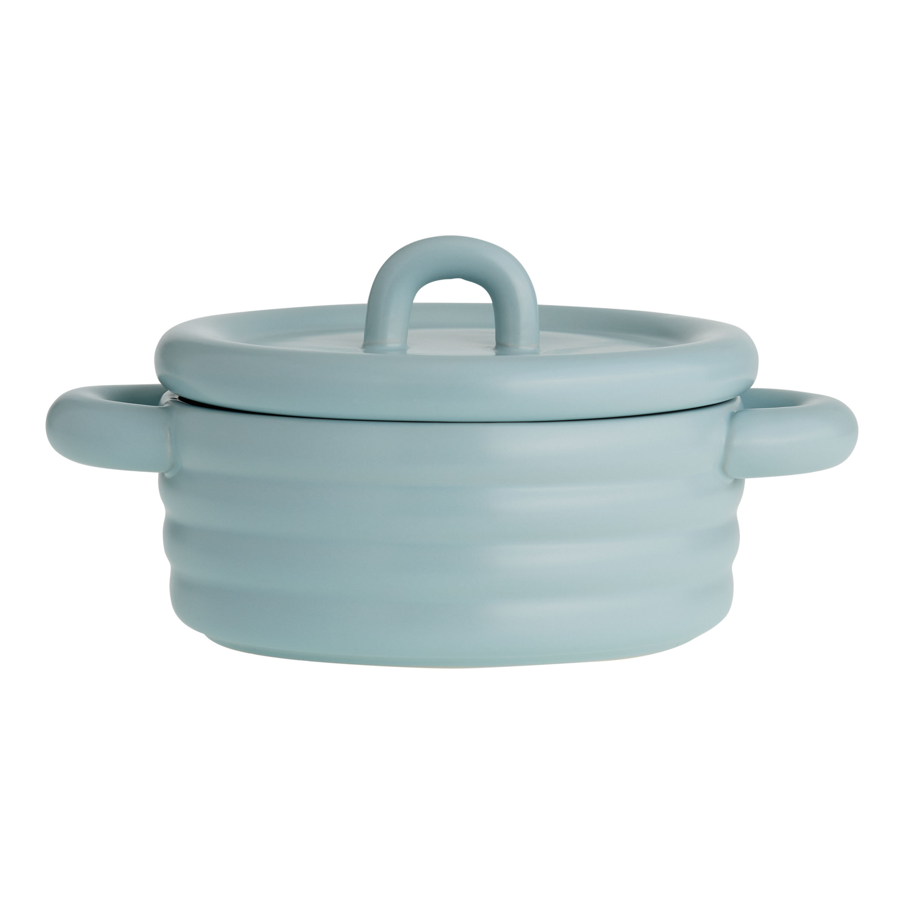 Small Light Blue Ceramic Modern Ribbed Baking Dish with Lid