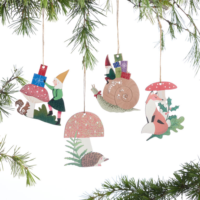 Glittered Laser Cut Wood Woodland Ornaments 8 Pack image number 1