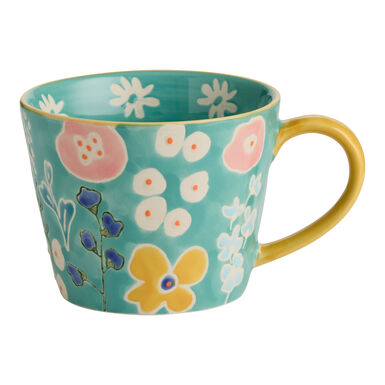 Teal and Yellow Floral Dot Hand Painted Ceramic Mug Teal and Yellow Floral Dot Hand Painted Ceramic Mug