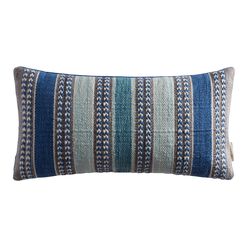 Blue Woven Stripe Indoor Outdoor Lumbar Pillow