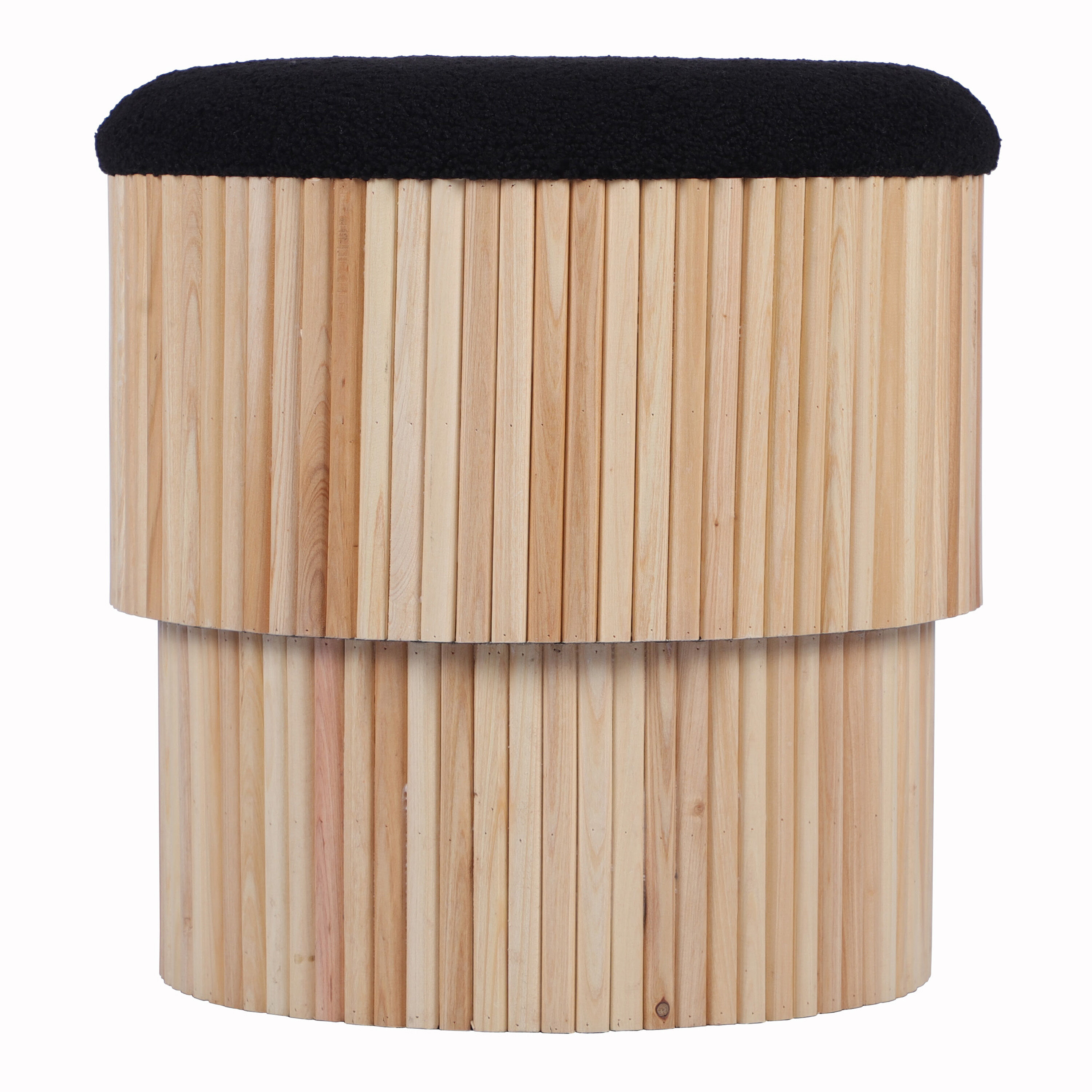 Teo Round Wood Slat Tiered Storage Ottoman image number 0