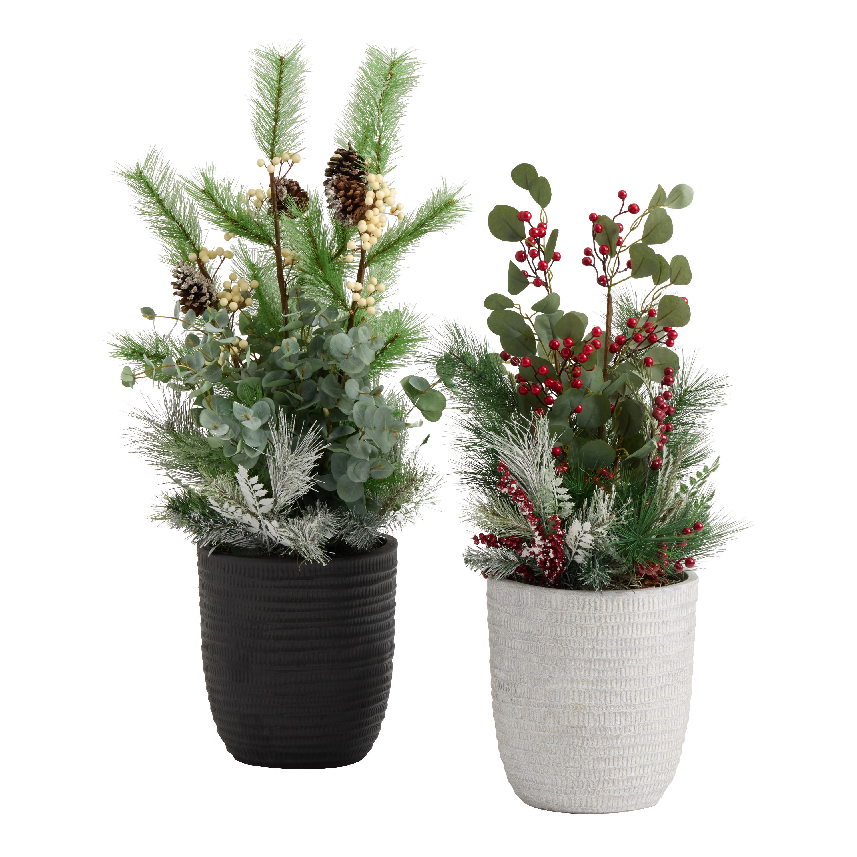 Holiday Faux Greenery and Berries Ceramic Porch Pot Collection