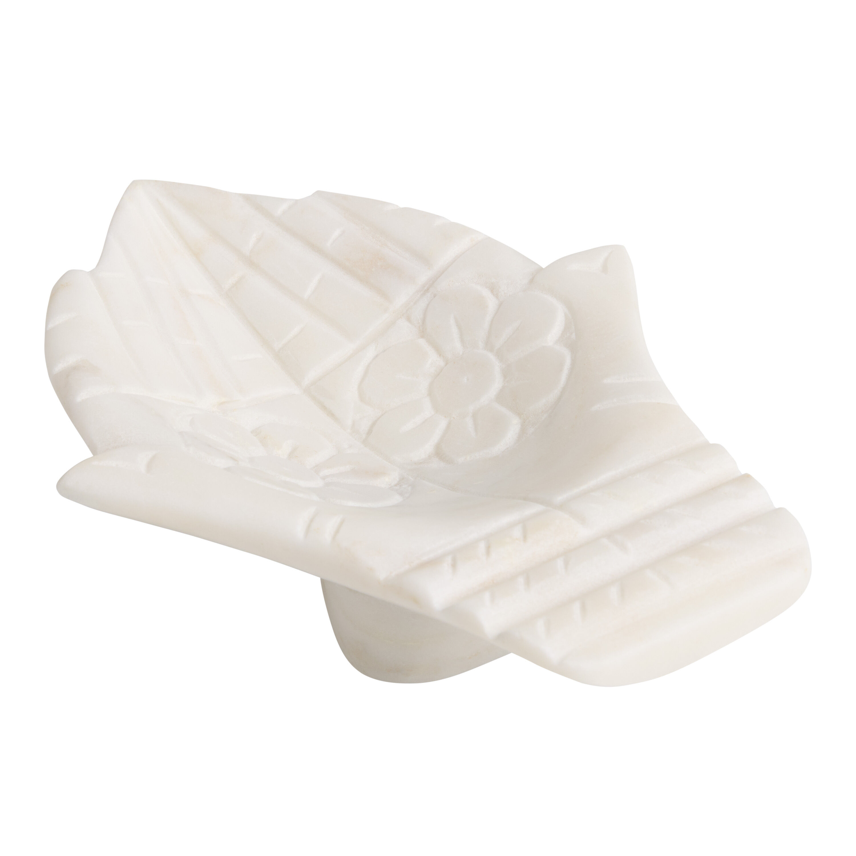White Marble Open Hands Lotus Trinket Dish image number 0