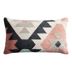 Black And Coral Geometric Indoor Outdoor Lumbar Pillow