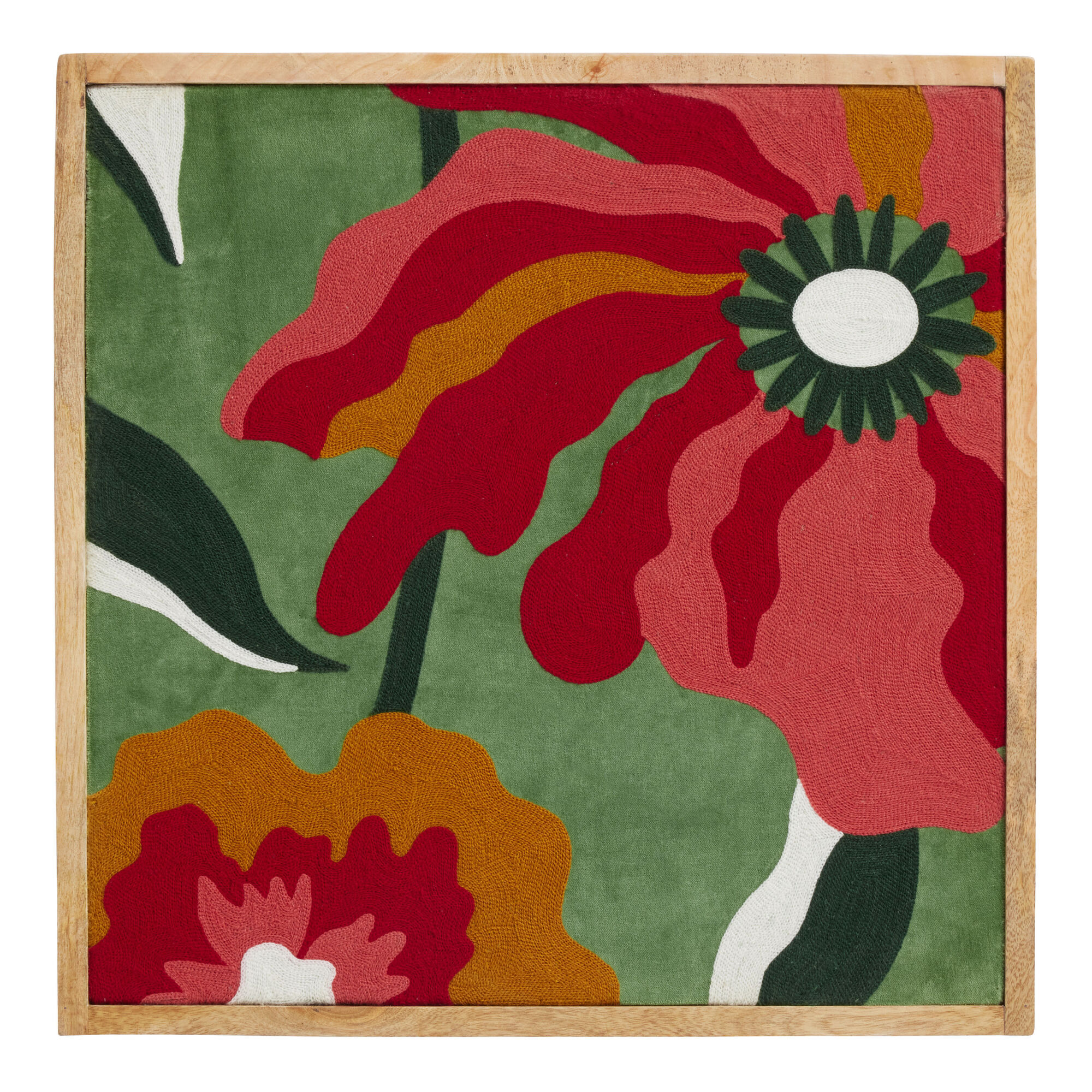 Abstract Floral Embroidered Textile Framed Wall Art World Market