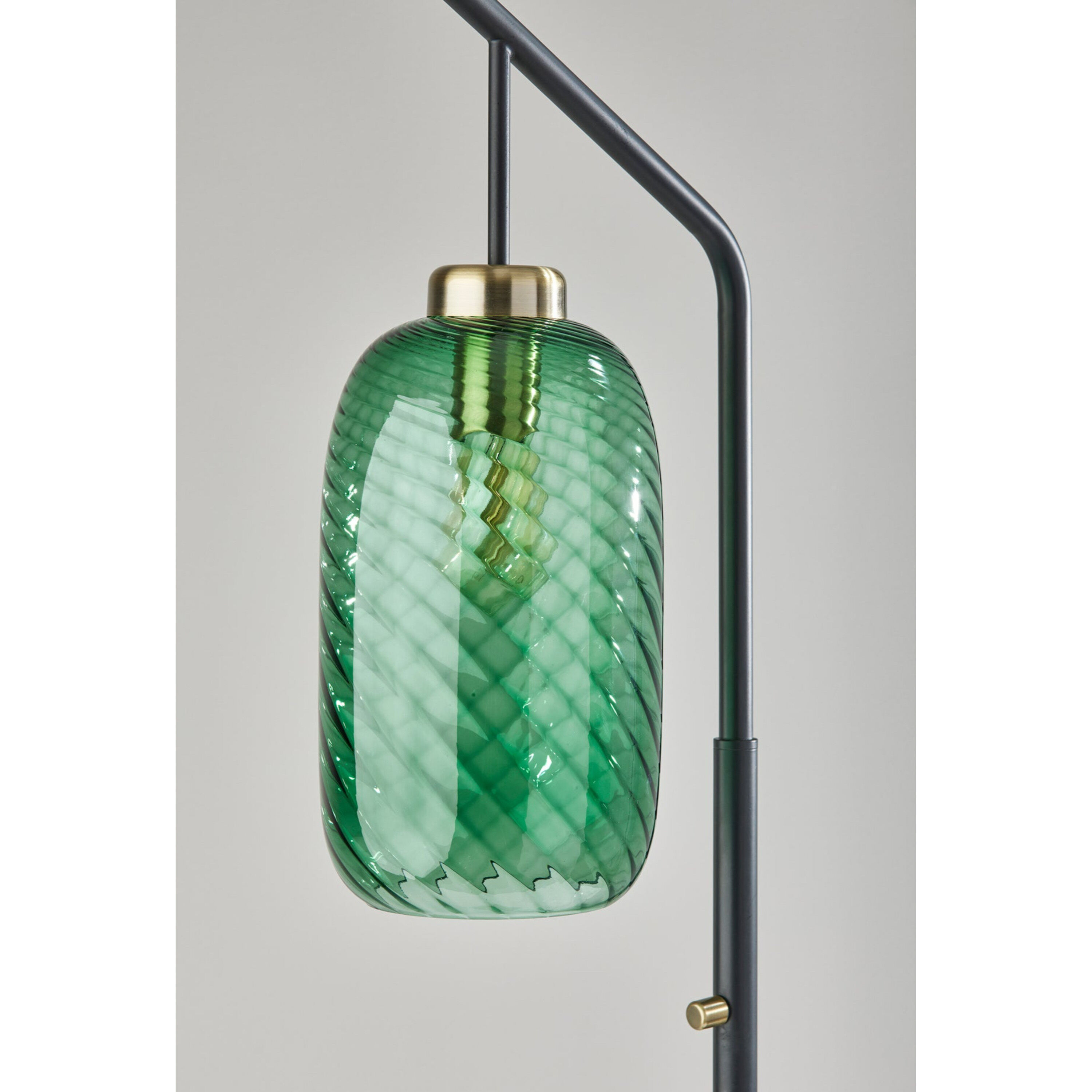 Darcie Emerald Green Glass Cylinder and Brass Floor Lamp