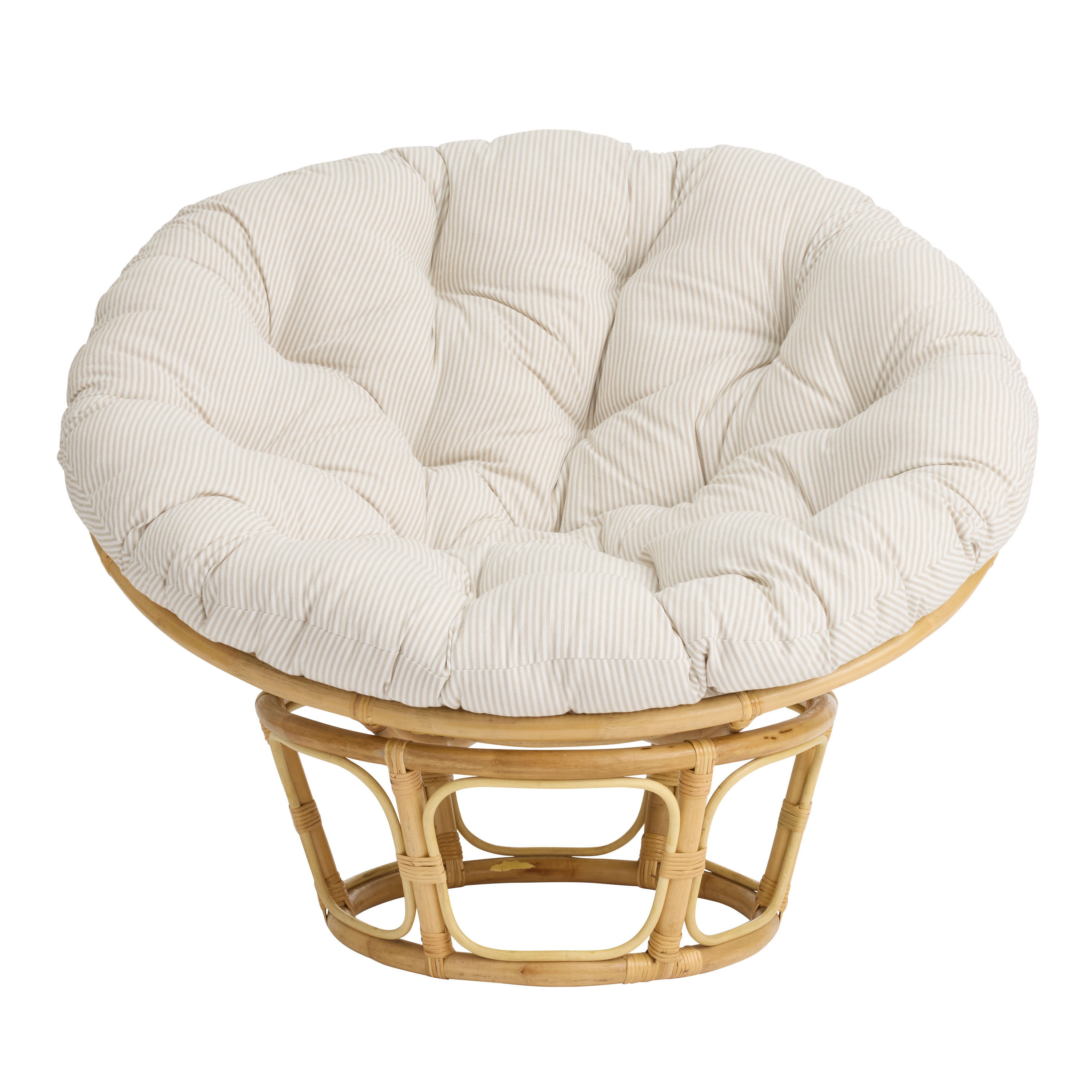 Sand and White Faux Linen Stripe Papasan Chair Cushion