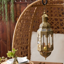 Latika Tall Antique Gold Hanging Candle Lantern