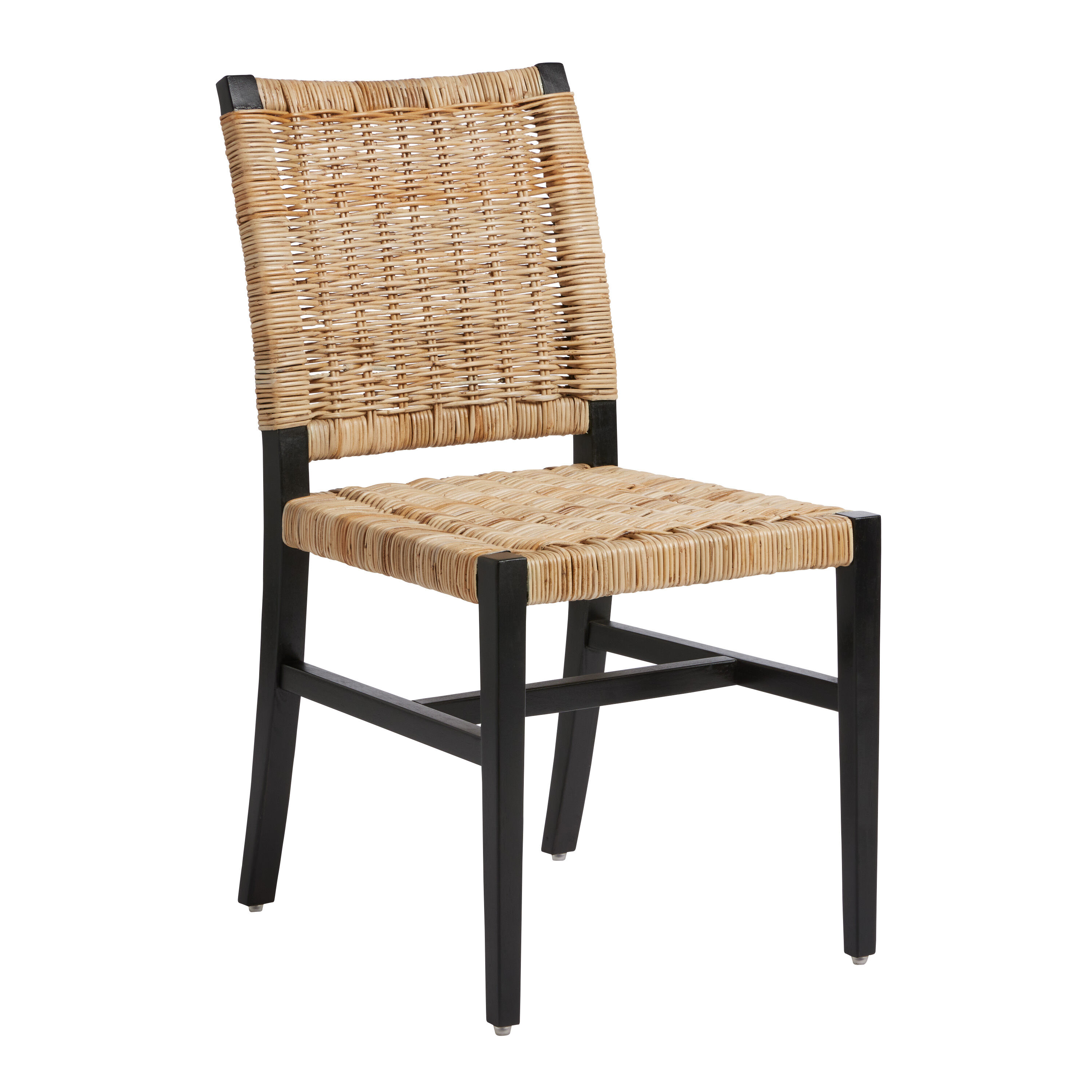 Black Amolea Wood and Rattan Dining Chair Set of 2