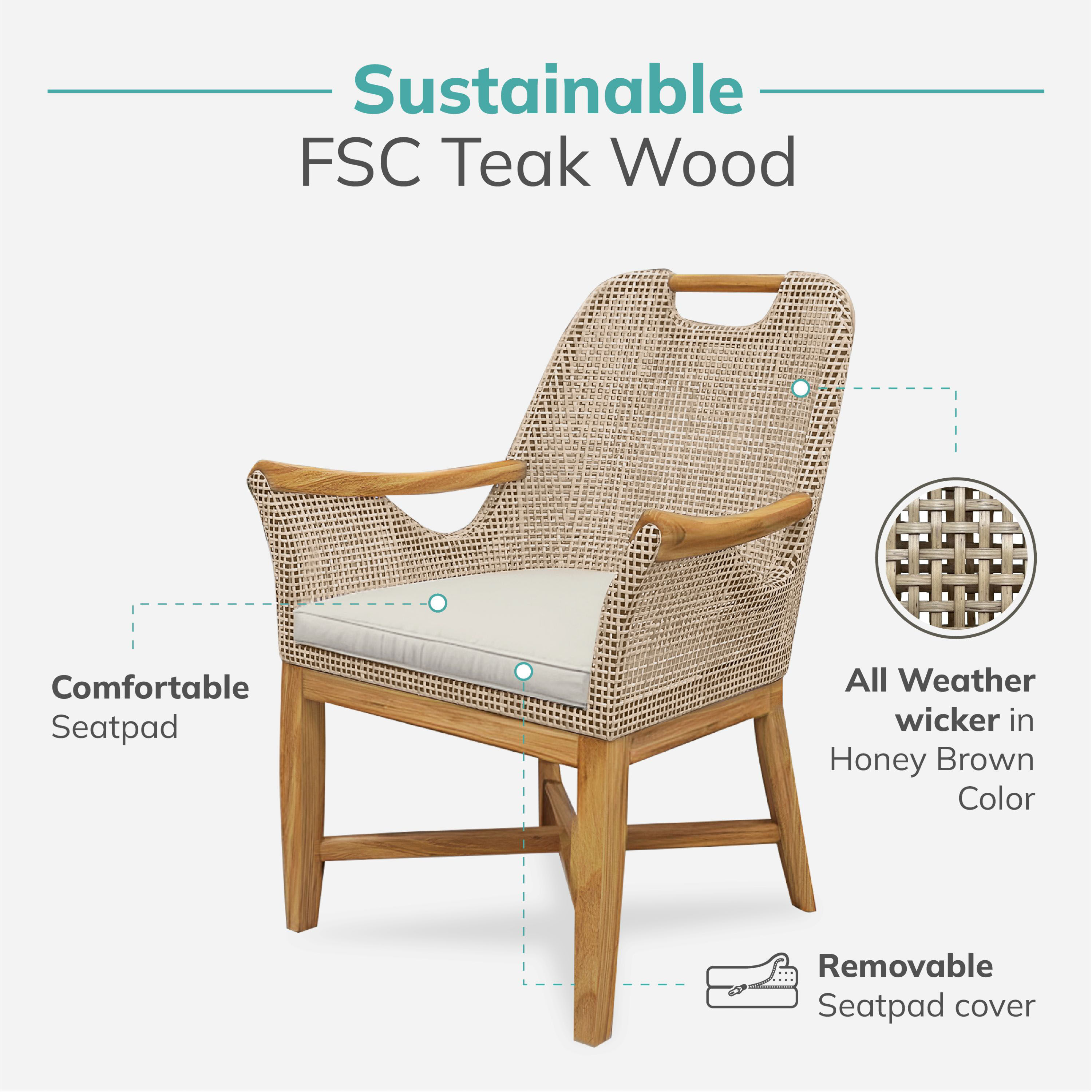 Demeter Teak and Faux Rattan Dining Armchair 2 Piece Set image number 5