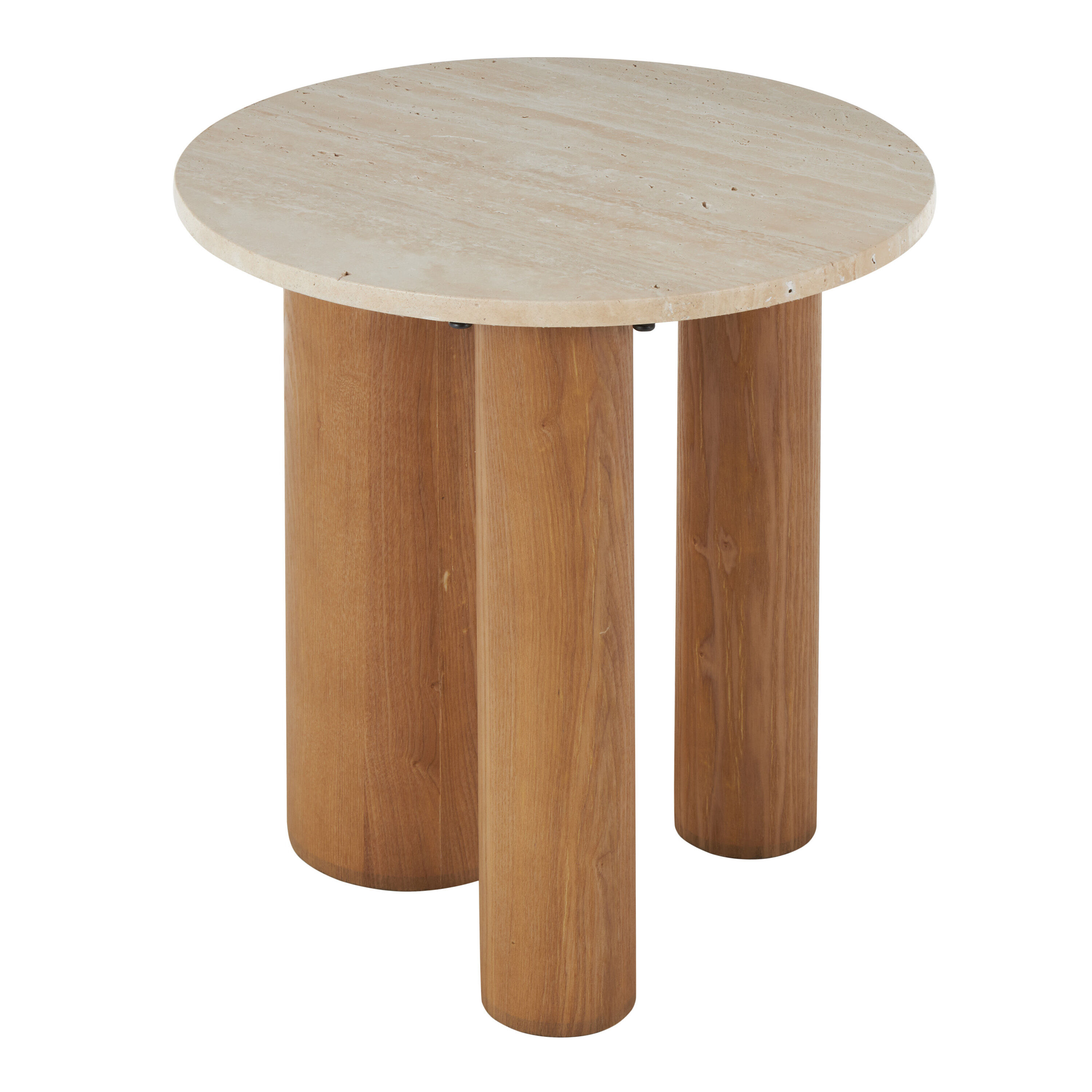 Vesper Round Beige Travertine and Wood End Table image number 2