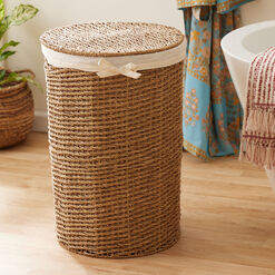 Trista Round Seagrass Laundry Hamper With Liner And Lid