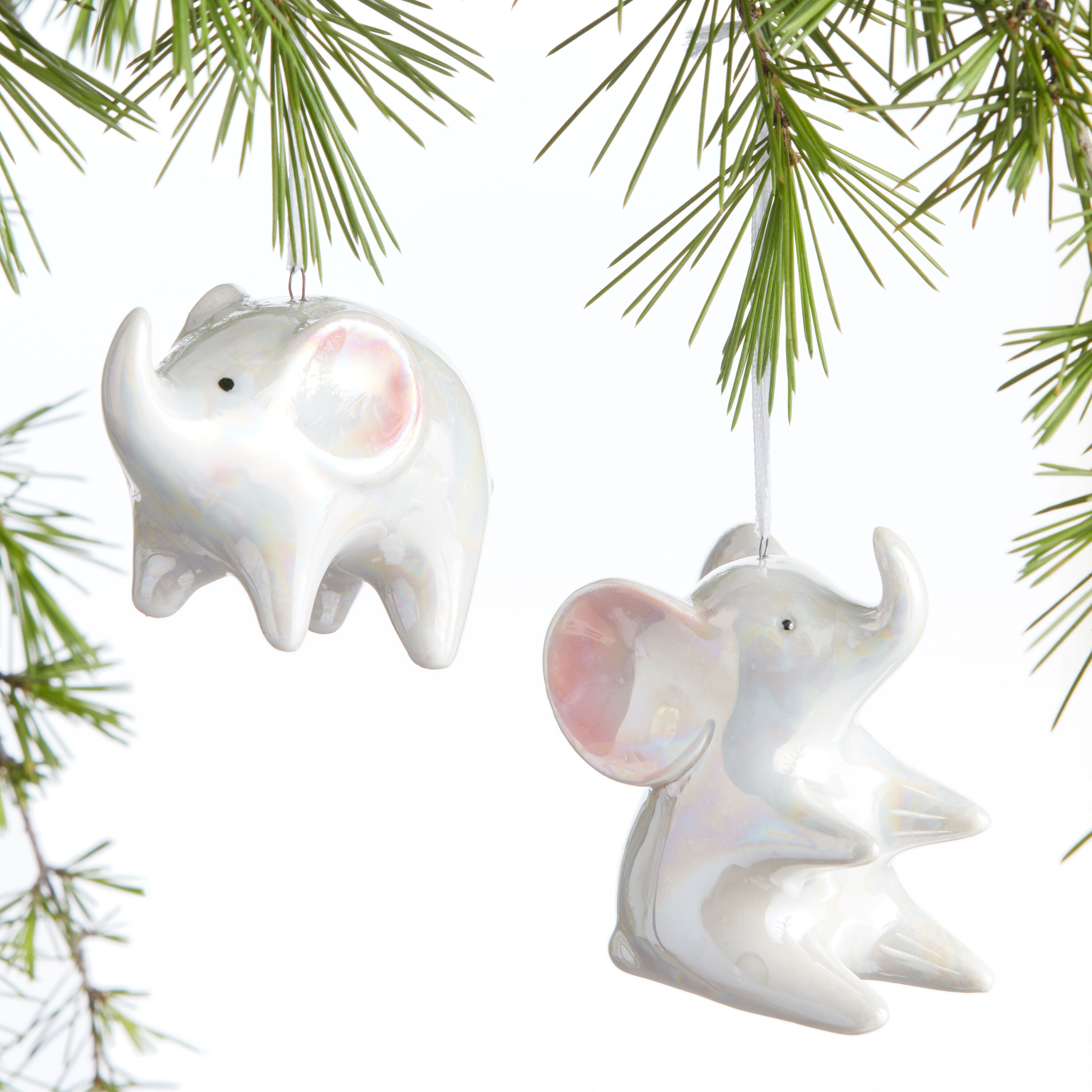 Iridescent Ceramic Elephant Ornaments Set Of 2 image number 0