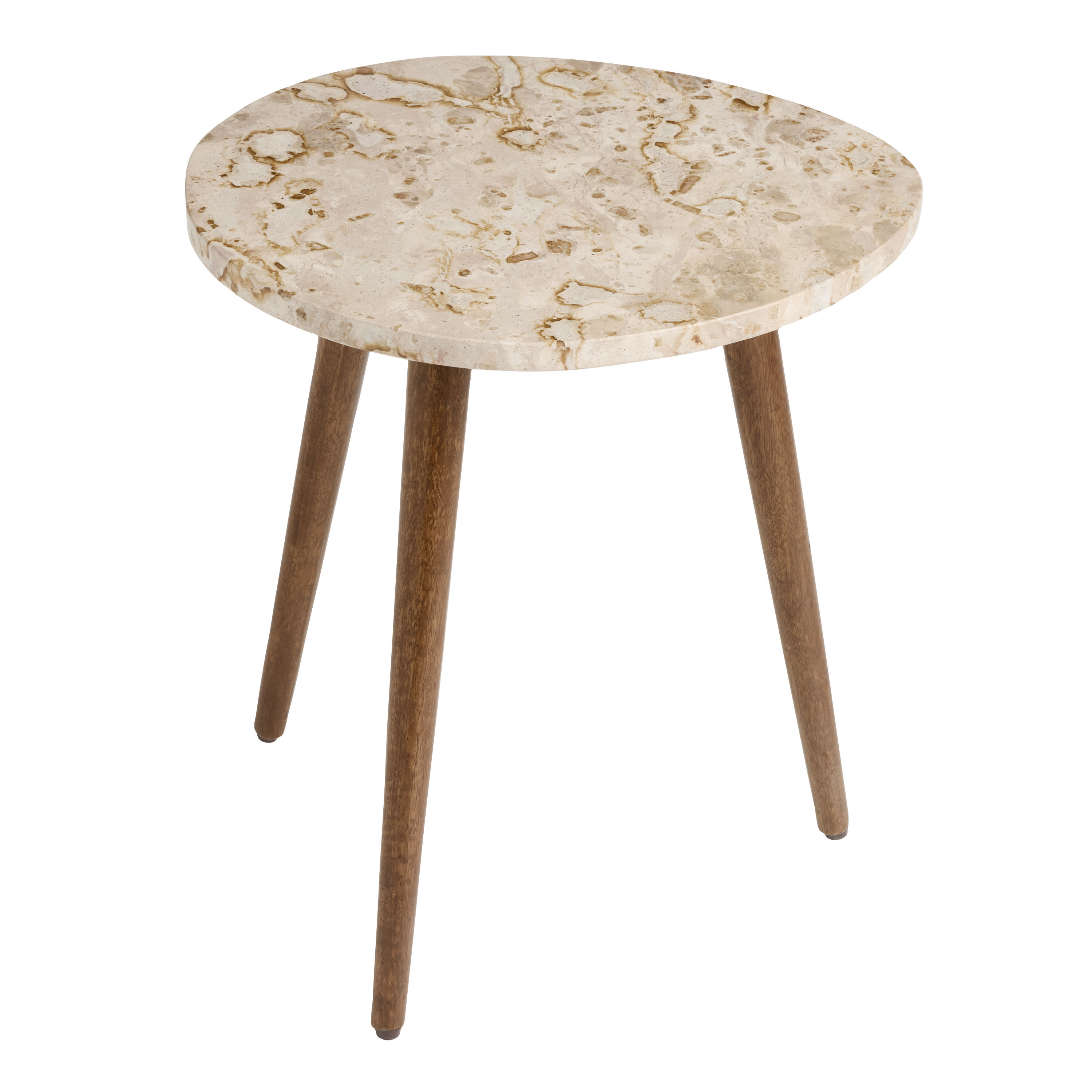 Renzo Rounded Leopard Stone and Wood End Table - World Market