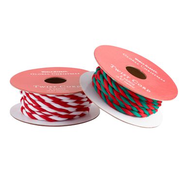 Red, White and Green Twist Cord Holiday Ribbons Set Of 2 Red, White and Green Twist Cord Holiday Ribbons Set Of 2