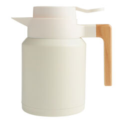 Medium Ivory Stainless Steel and Wood Insulated Vacuum Carafe