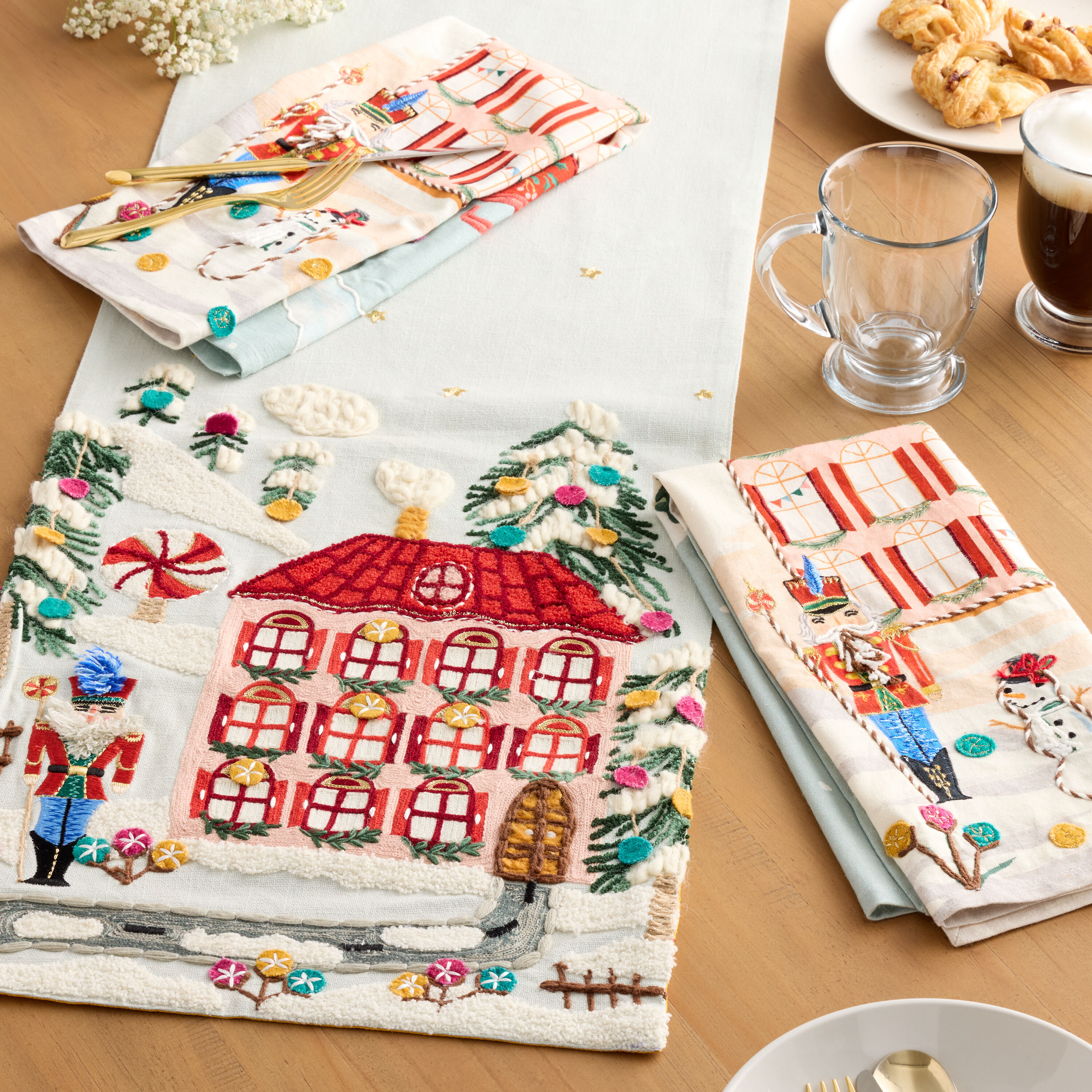 Multicolor Christmas Village Embroidered Kitchen Towel image number 1