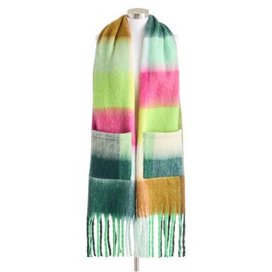 Green and Pink Plaid Brushed Blanket Scarf with Pockets Green and Pink Plaid Brushed Blanket Scarf with Pockets